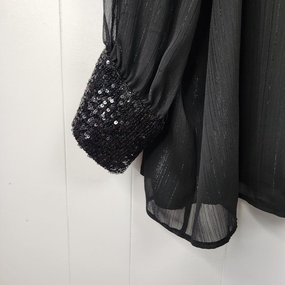 Penningtons Black Long Sleeve Sheer Blouse Top Metallic Sequins Sequined 5X - Picture 7 of 12